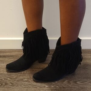 Chic Black Fringe Ankle Booties